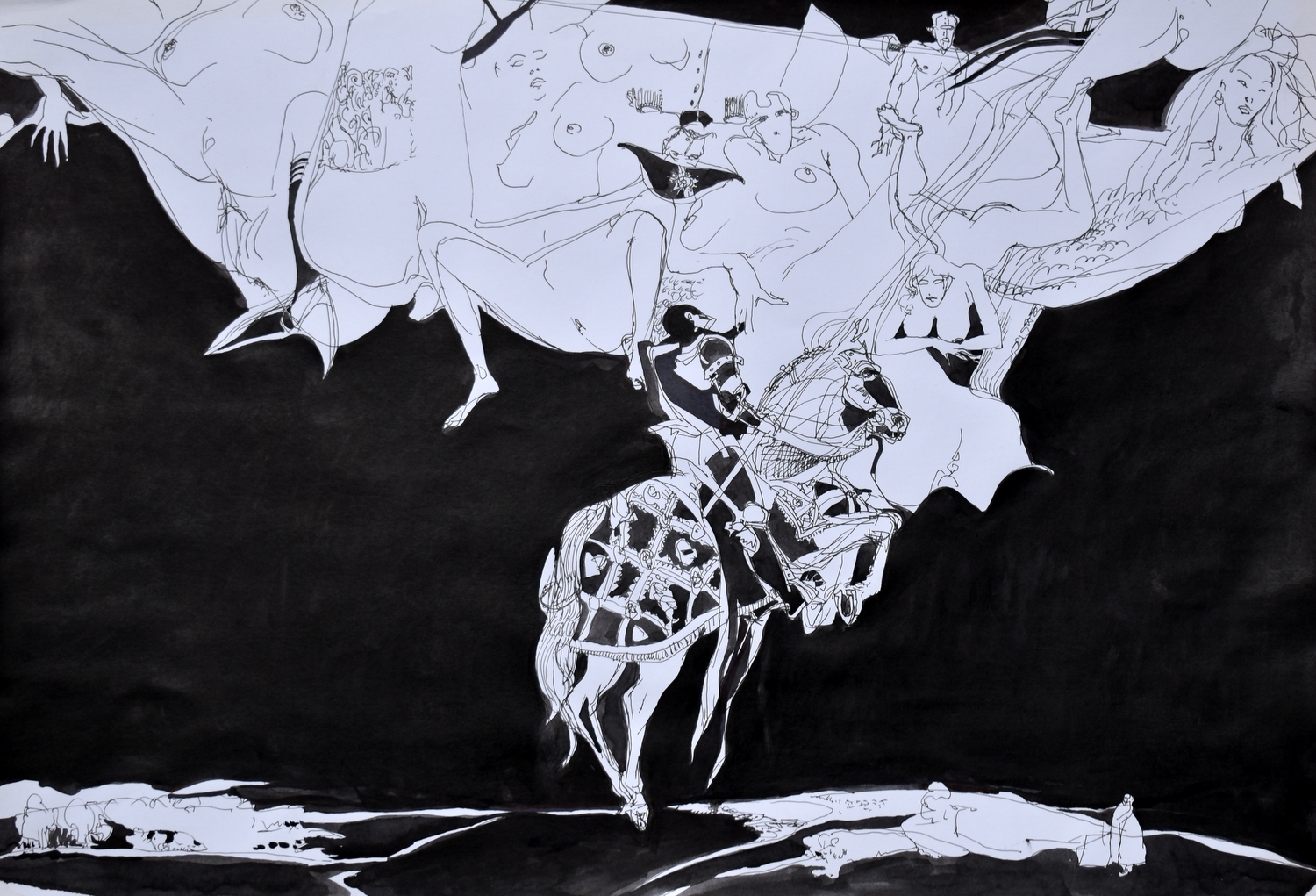 Untitled, ink, pen, brush, paper, 42x60 cm