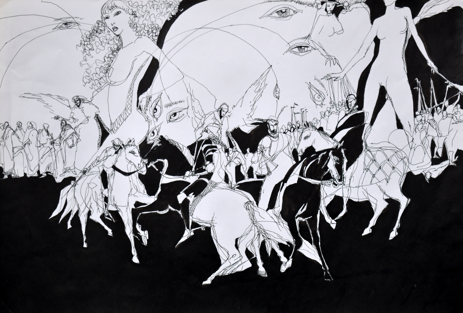 Untitled, ink, pen, brush, paper, 40x58 cm