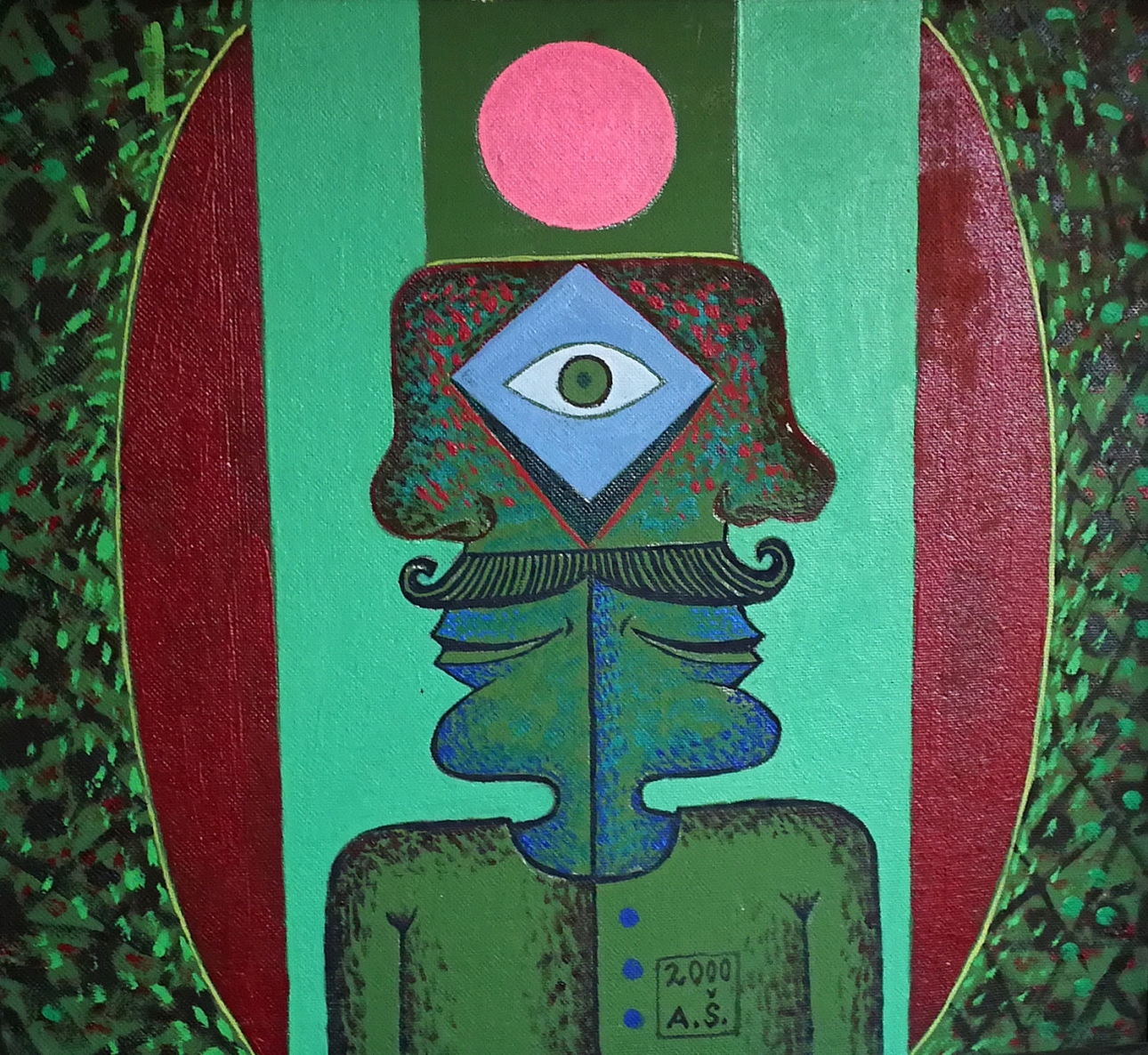 Portretas su viena akimi, 2000, kartonas, aliejus, 64x69 cm