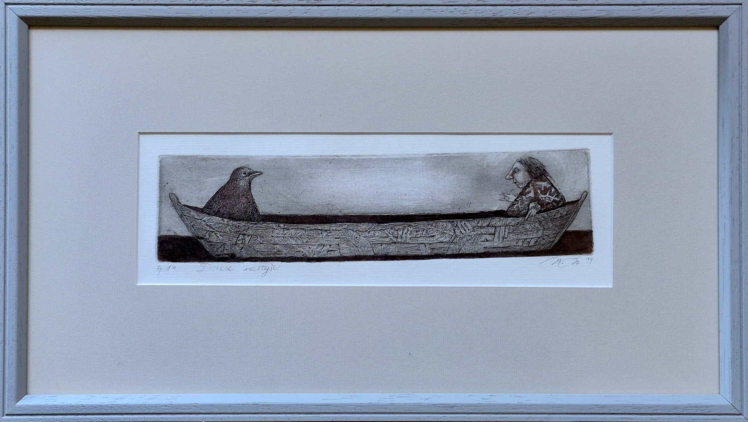 Two in a Boat, 1999, etching, 6.5x26.5 cm, Ep.d.a., frame 25,5x45 cm