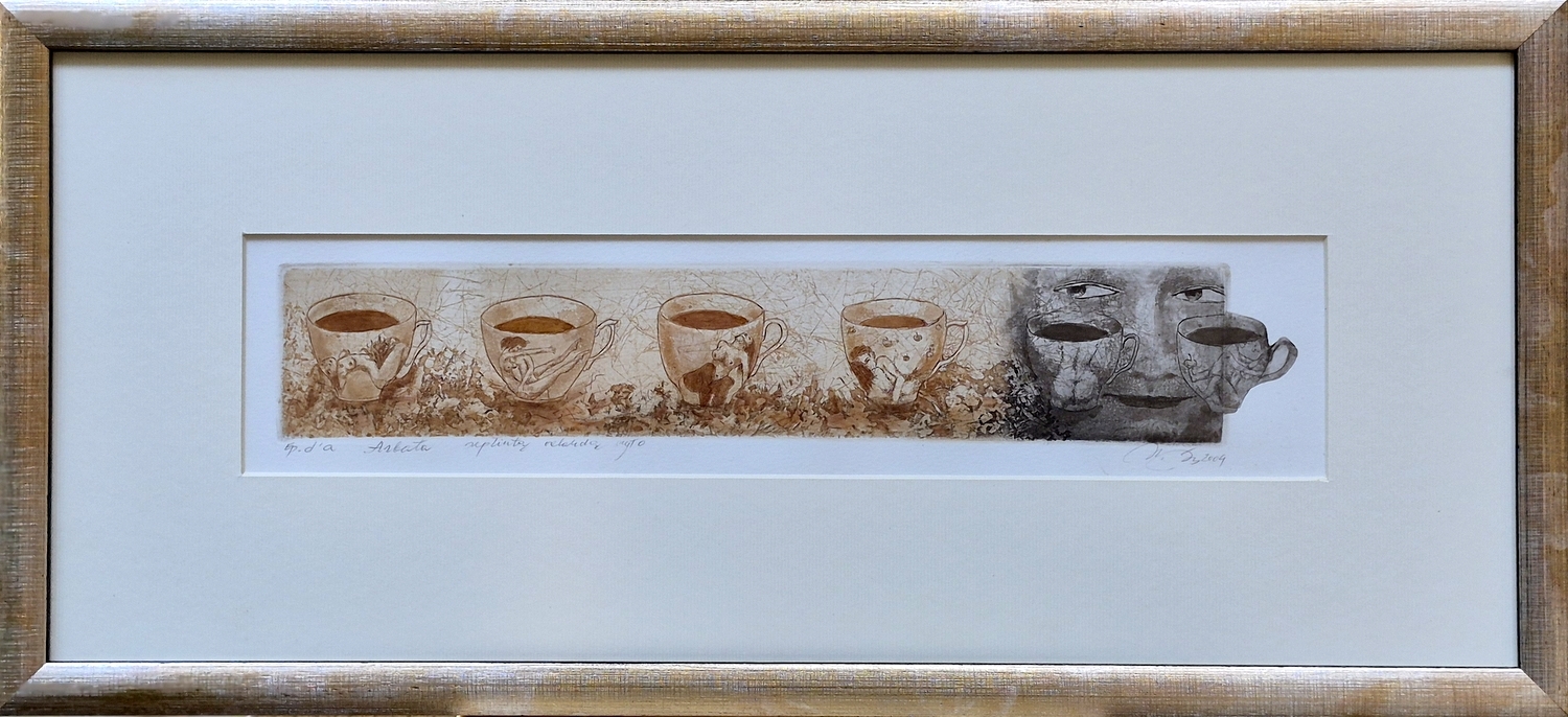 Tea at Seven in the Morning, 2004, etching, 6x32 cm, Ep.d.a., frame 25x53,5 cm