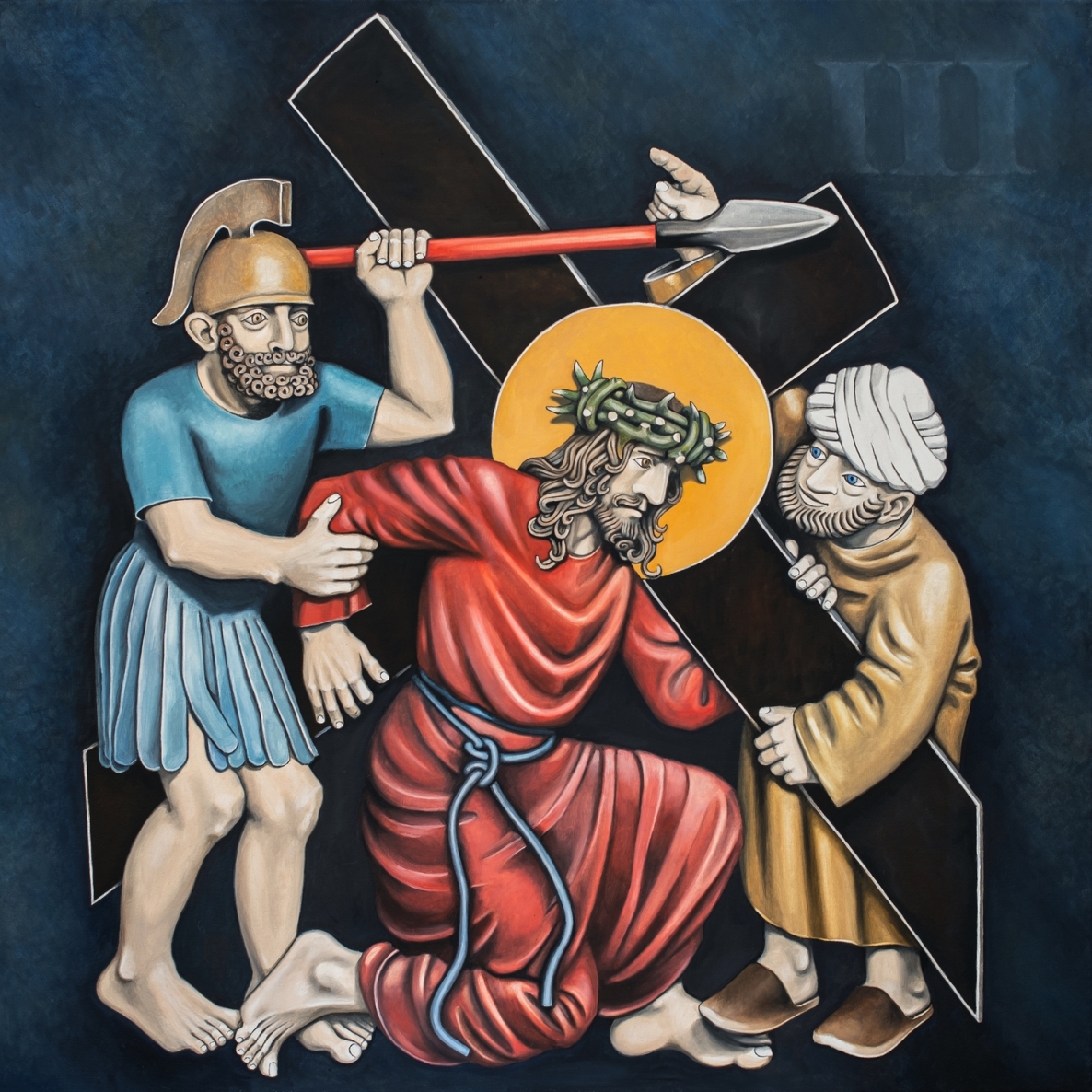 III. Viešpats Jėzus parpuola po kryžiumi, 2021-2022, drobė, aliejus, 100x100cm