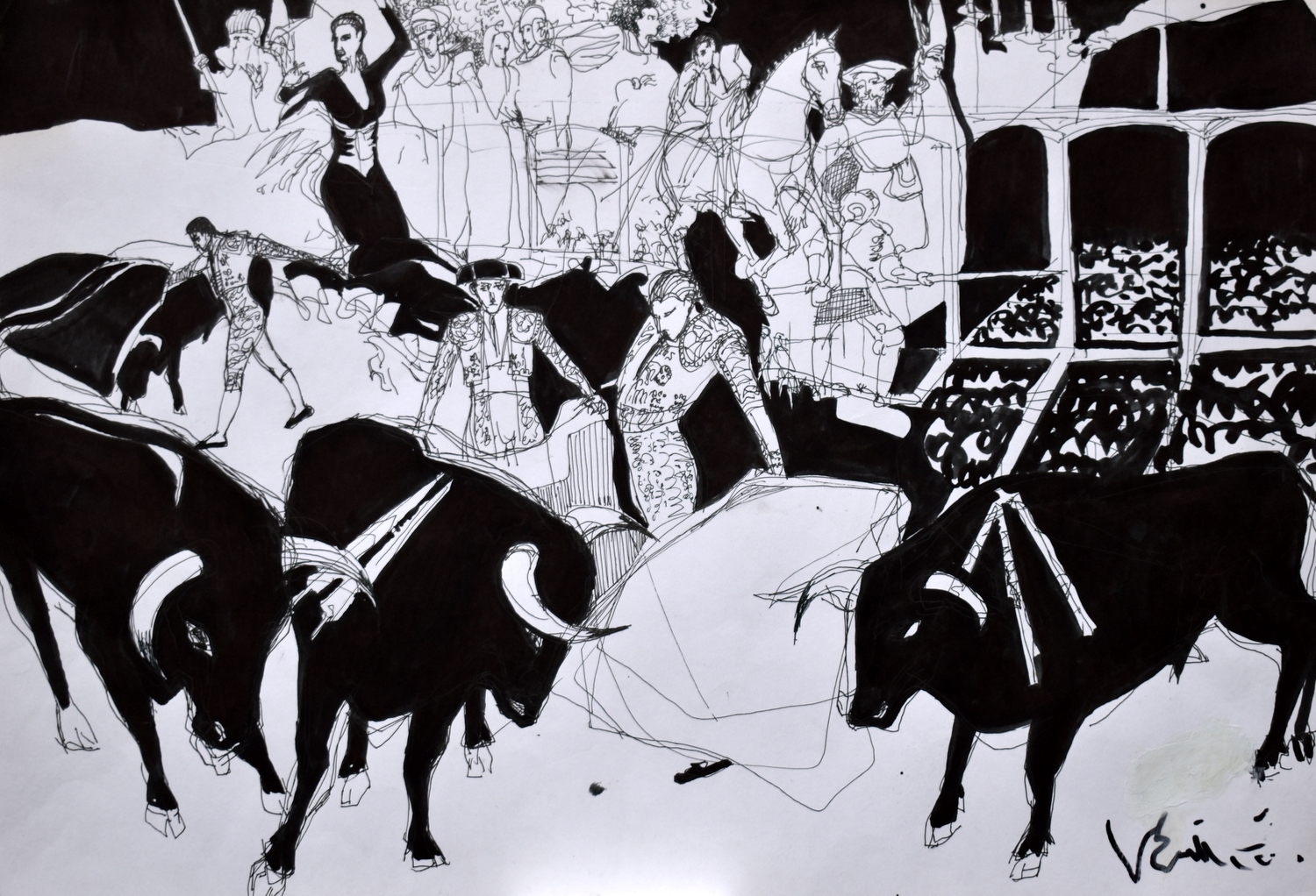 Corrida, ink, pen, brush, paper, 40x58 cm
