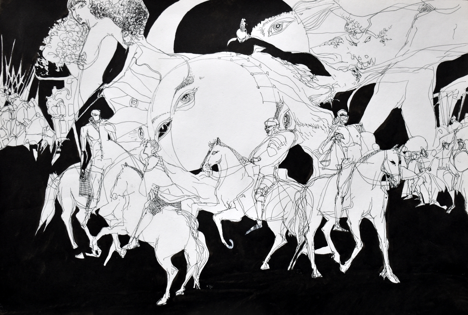 Untitled, ink, pen, brush, paper, 40x58 cm