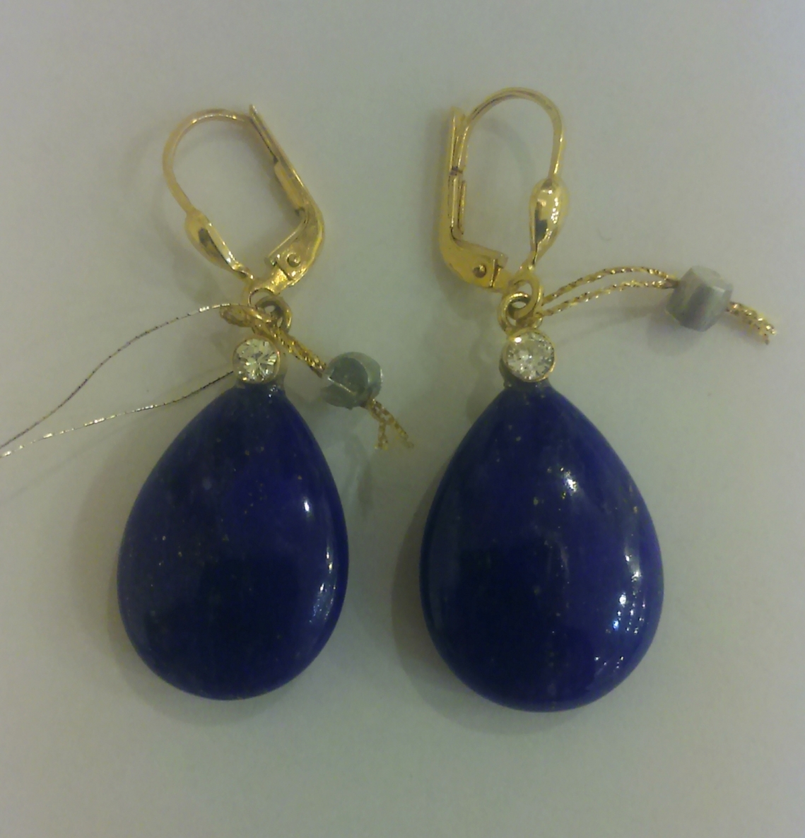 Auskarai, Au 585, 8,80g, lazuritas, s.briliantas, L 40mm