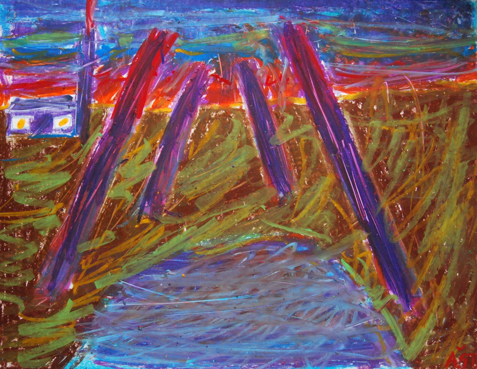 Factory, 2018, paper, oil pastel, 50x65cm