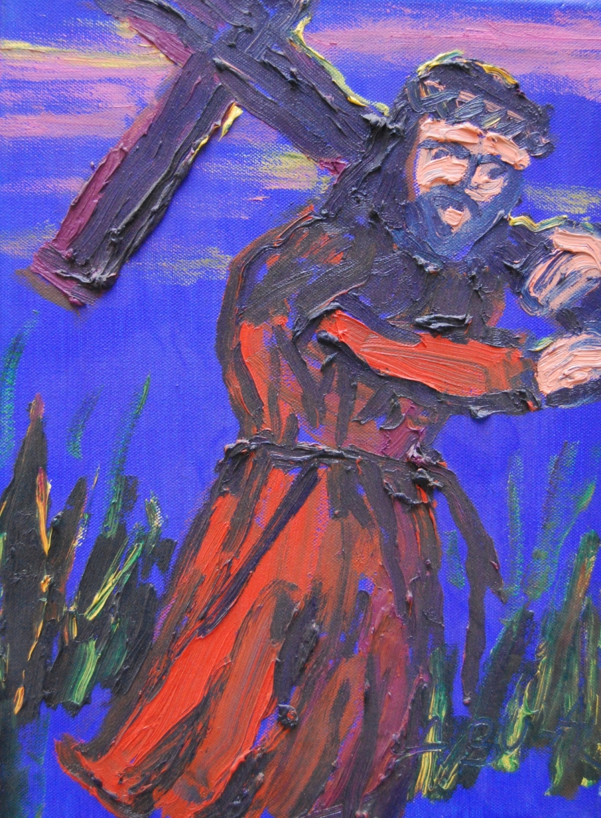 Kristus neša kryžių, 2009, drb., al., 40x30 cm