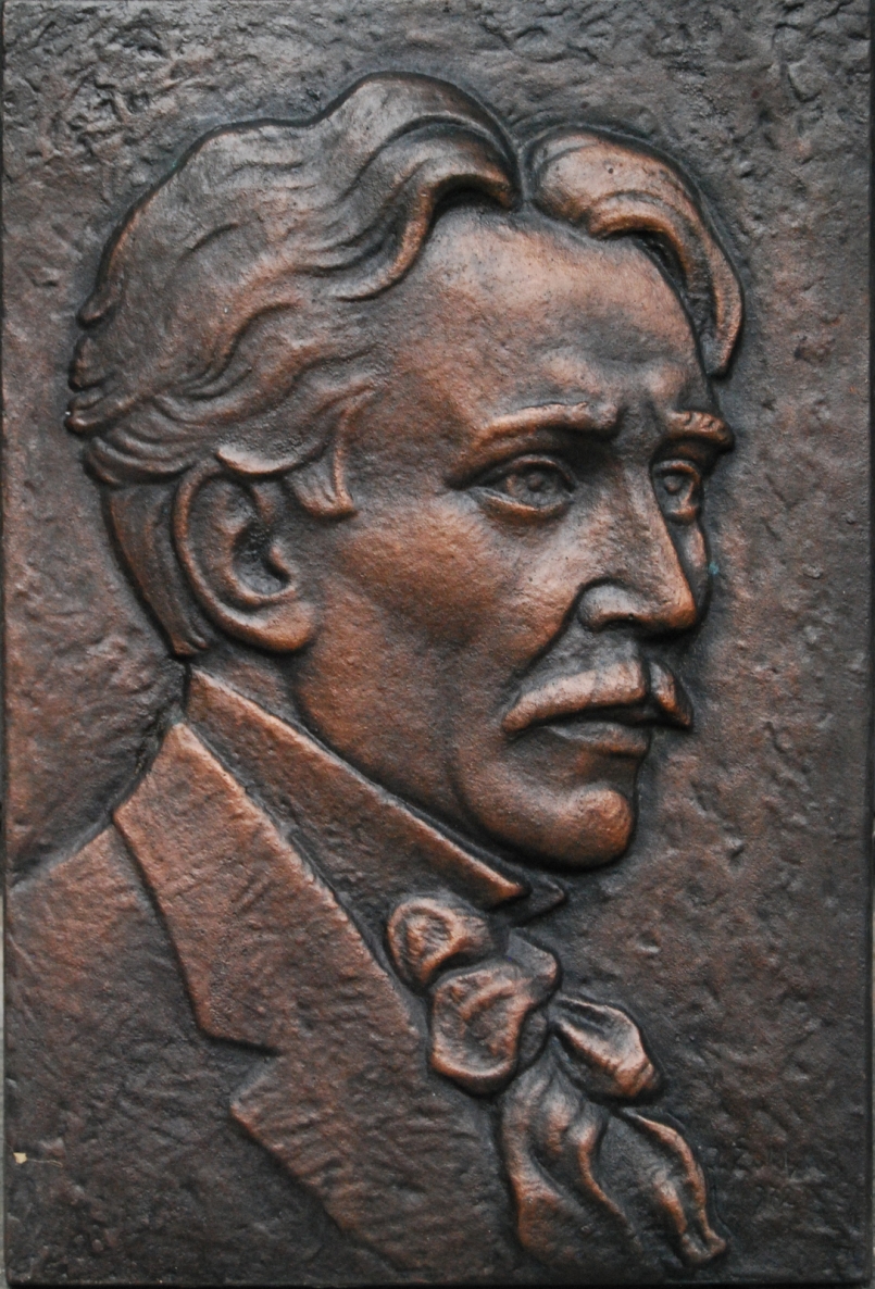 M.K.Čiurlionis, 1972, duraliuminis padengtas variu, galvanoplastika, 29,7×20,1 cm