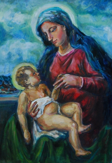 Madona, interpretacija pagal Ticiano paveikslą, 2015, drobė, aliejus, 70x50 cm