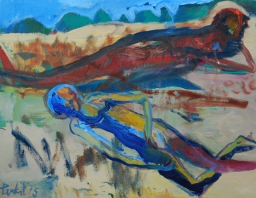 Raudona kojinė, 2015, drobė, aliejus, 70x90 cm