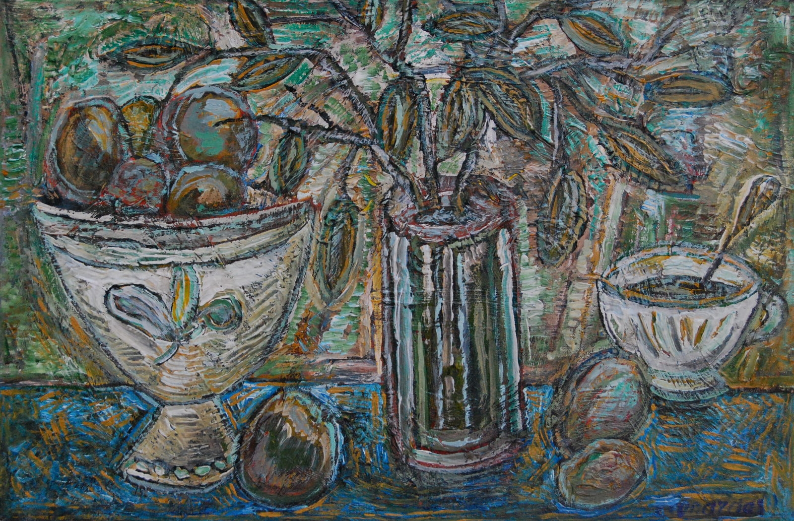 Red Fruit and a Cup of Coffee, 2012, oil, acrylic on canvas, 39x60 cm