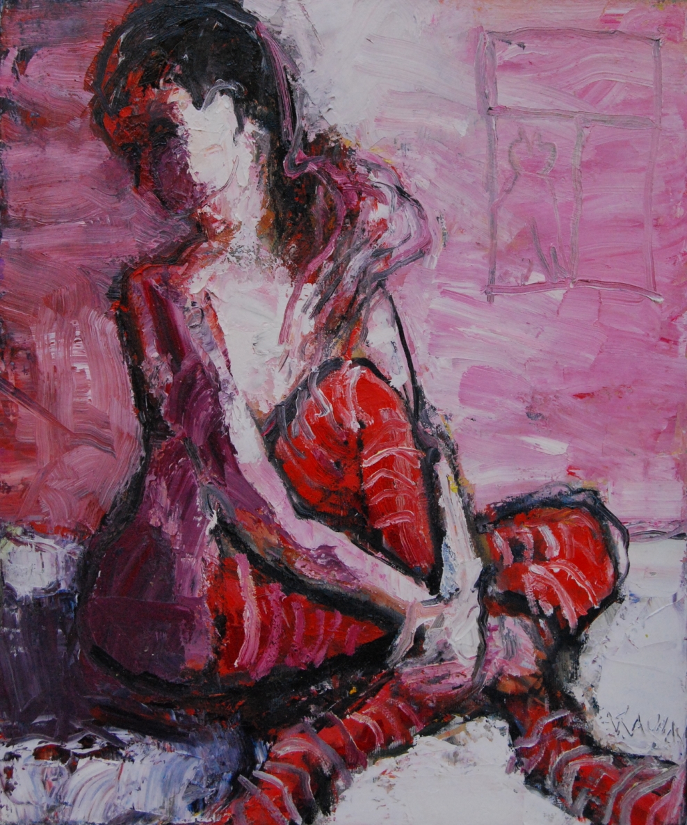 Red Socks, 2019, oil on canvas, 55x46cm