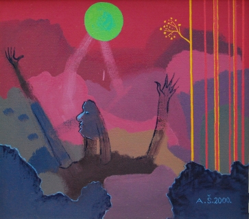Žalia saulė, 2000, aliejus, kartonas, 71x79cm