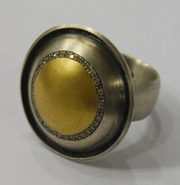 Žiedas „Saulė“, s.briliantai, Ag 925, Au 585, 20,00g