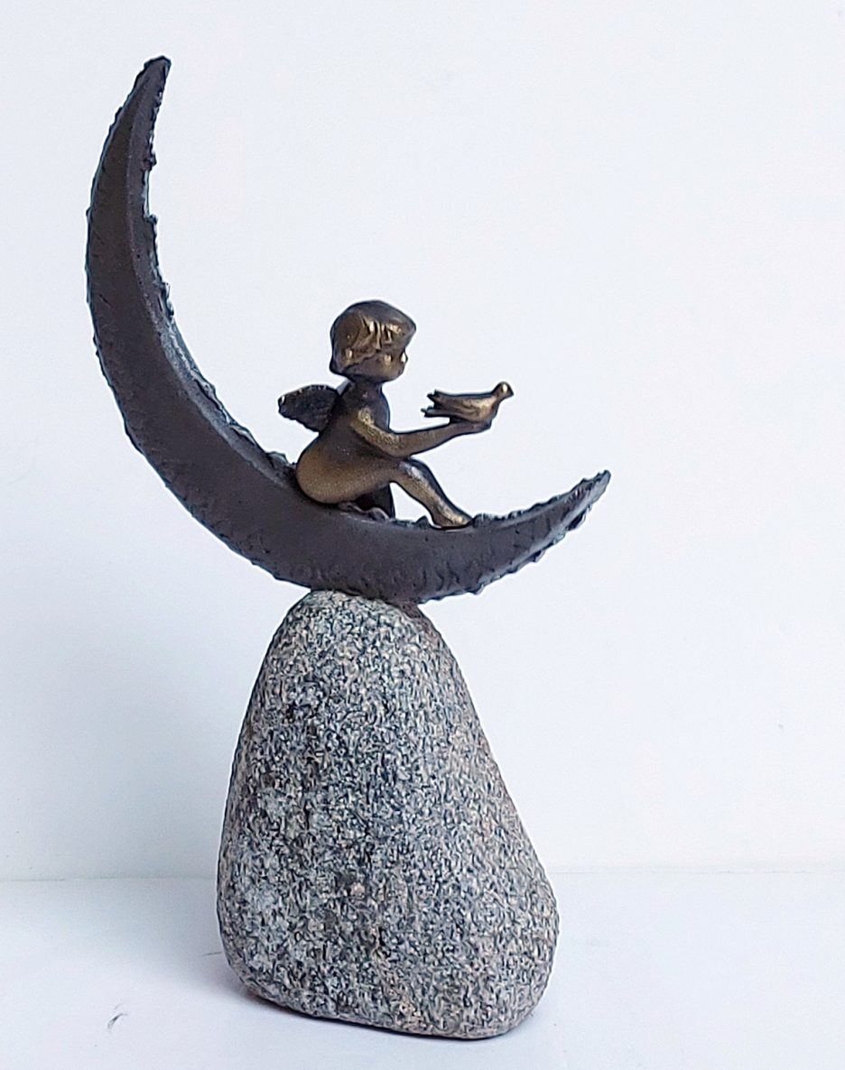 Angel, 2025, brass, aluminum, stone, h 31x18x9 cm, 1/1