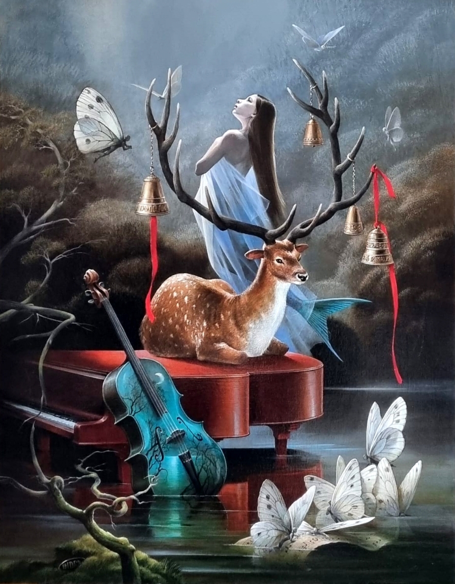 Aria for the Moon, A. Dvorak's Dream, 2023, canvas, acrylic, 90x70 cm