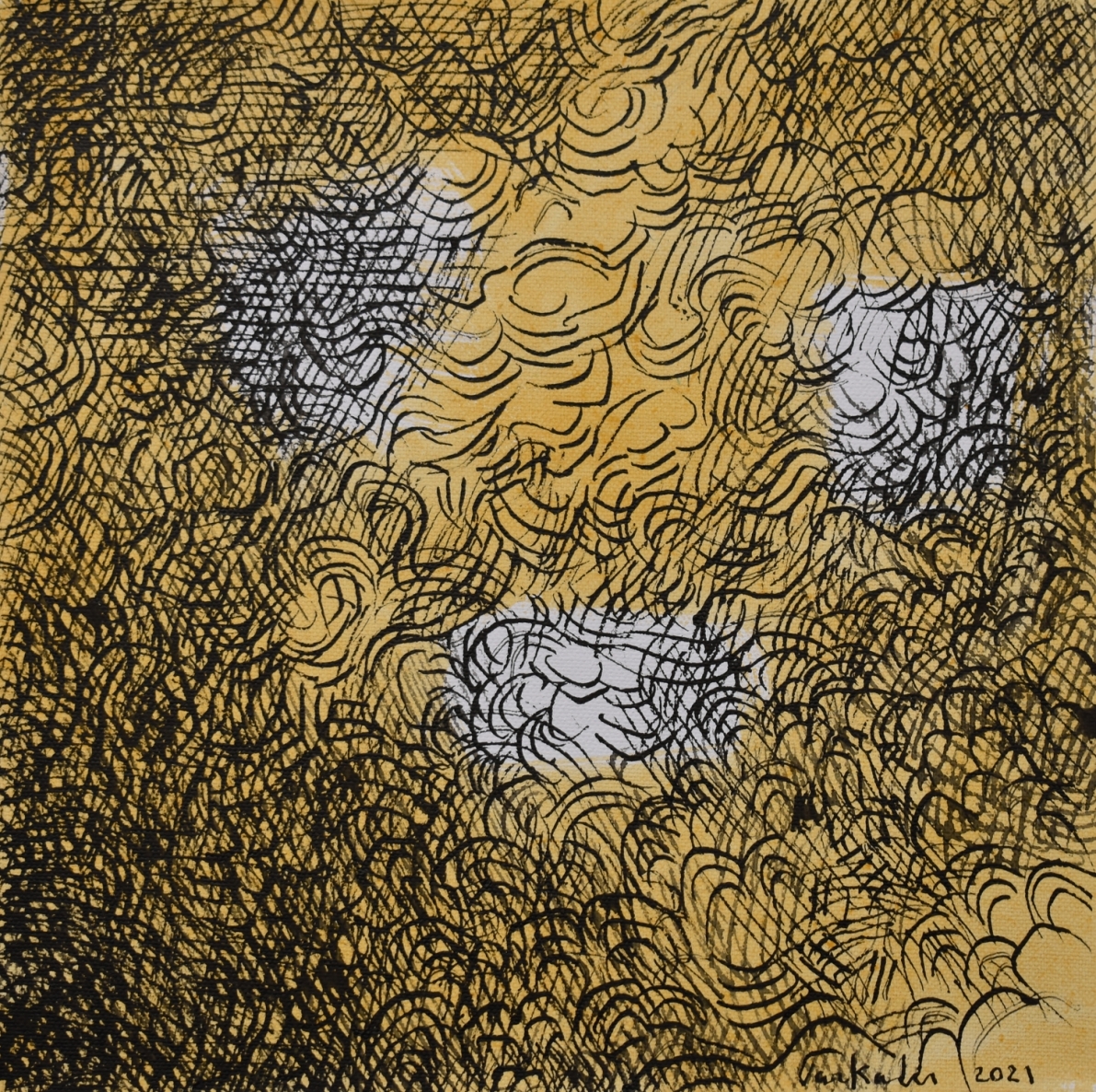 Atodrėkis, 2022, drobė, akrilas, tušas,plunksna, 30x30 cm