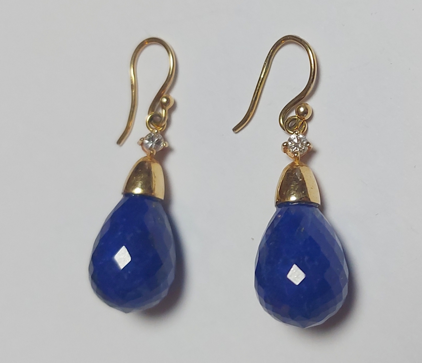 Auskarai, Au 585, 6,00 g, sint., deimantas, lazuritas 