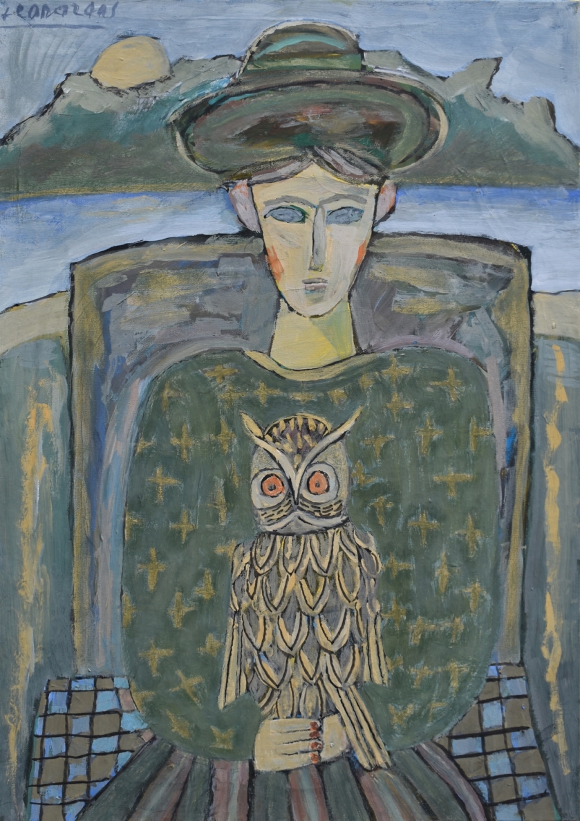 Mergaitė su pelėda, 2021, drobė, aliejus,70x50 cm 