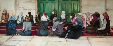 Besiklausančios, 2017, drobė, aliejus, 60x170 cm