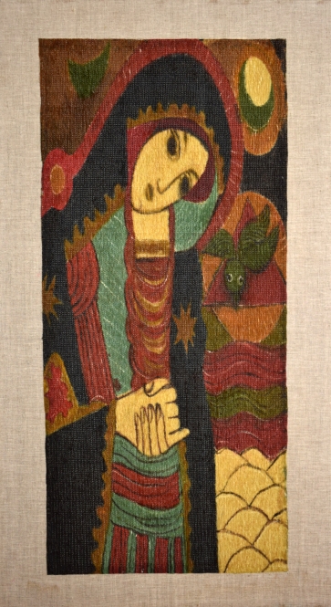 Bulgarian Madonna I, 1994, non-woven technique, paper, pigment, kapron, 82x37cm