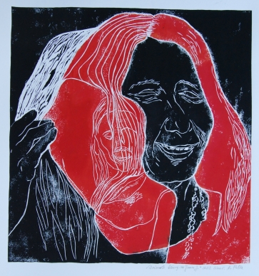 Dainuoti bliuzą su Janis Joplin, 2022, lino raižinys, 55x51cm, 1/1