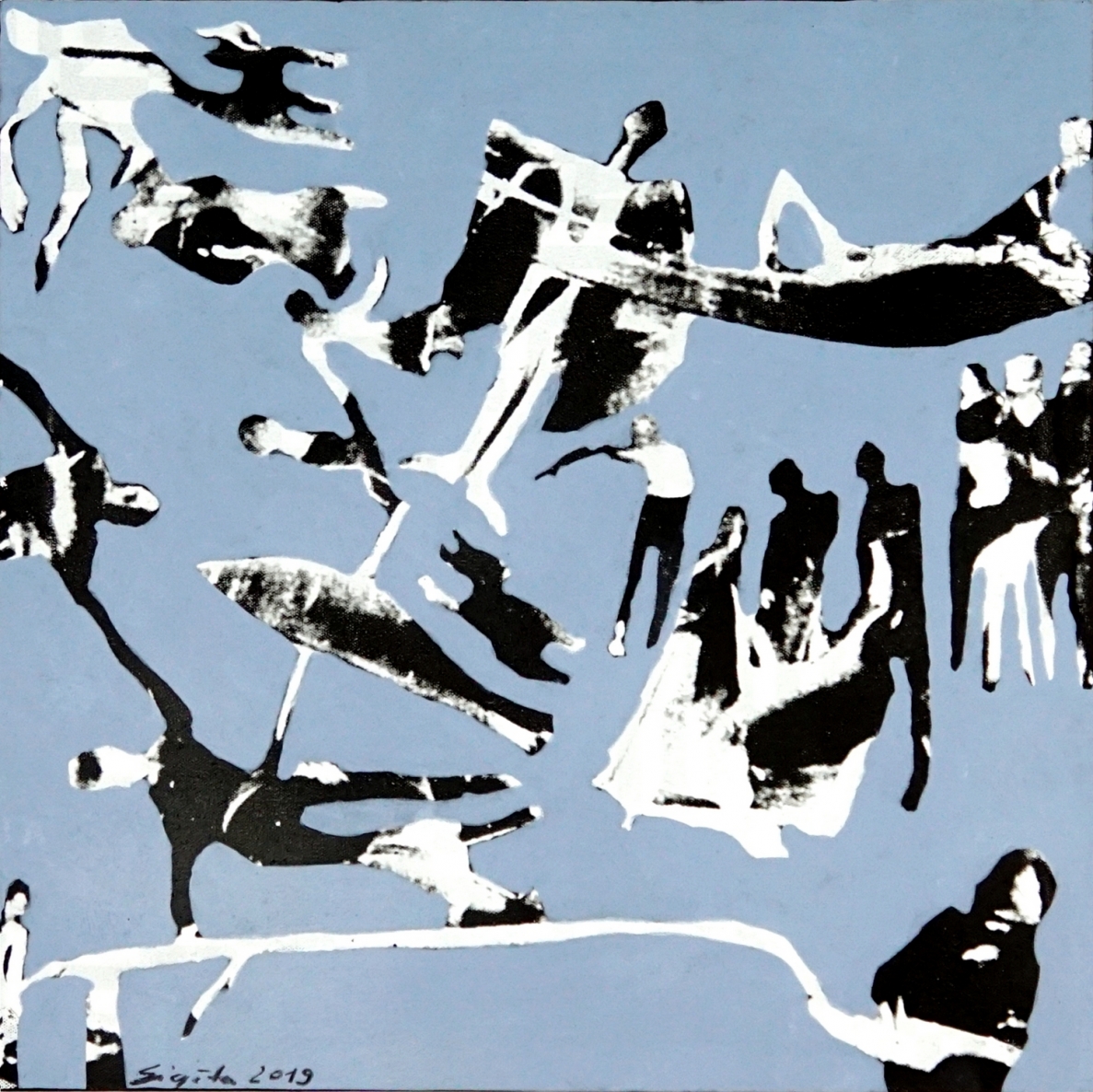 Dangaus mėlynumo laikai, 2019, autorinė technika, 40x40 cm