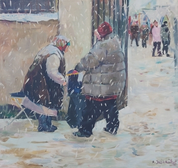 Derybos ties turgaus vartais, 2012, drobė, aliejus, 40x42 cm