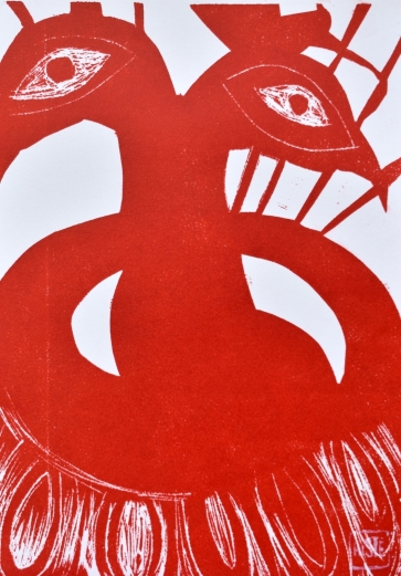 Du povai, 2023, lino raižinys, 59x43 cm, 1/1