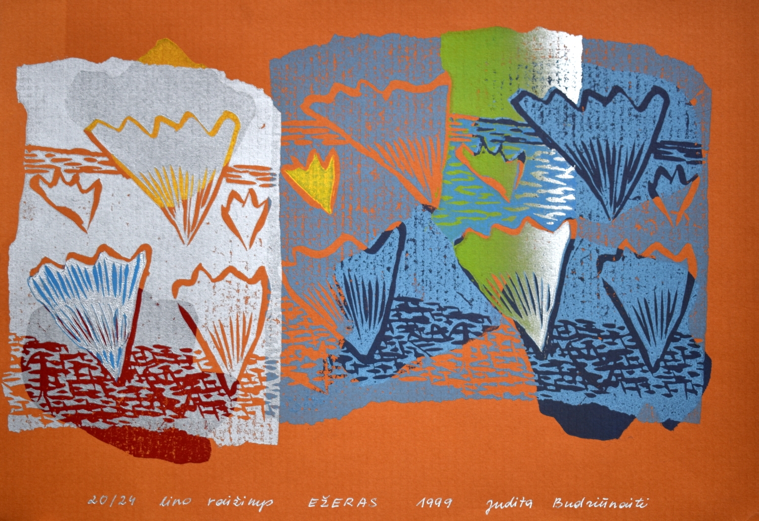 Ežeras, 1999, lino raižinys, 36x50 cm, 20/24