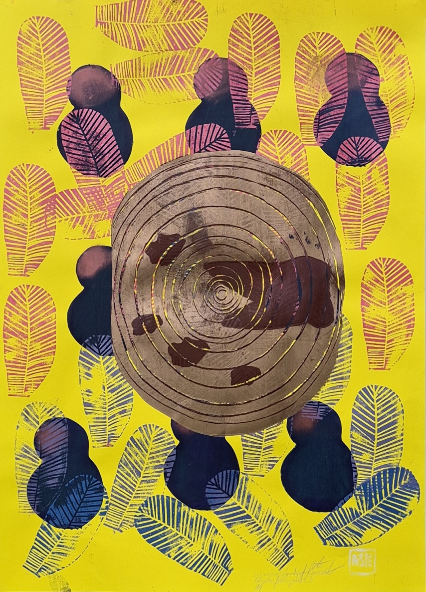 Fiksuotas dėkingumas III, 2025, lino raižinys, šilkografija, autorinė technika, 97x70 cm, 1/17x70 cm, 1/1