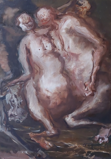 Galingi žmonės, 2011, kartonas, aliejus, 50x35 cm