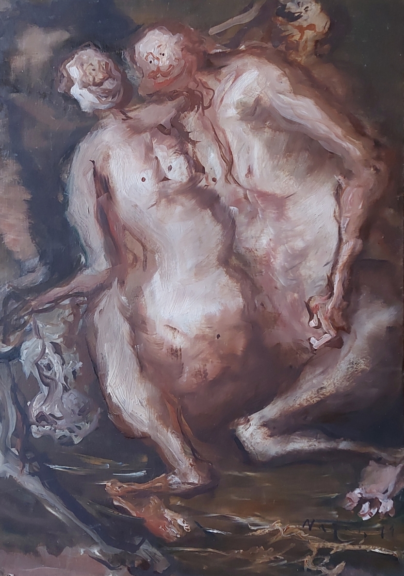 Galingi žmonės, 2011, kartonas, aliejus, 50x35 cm 