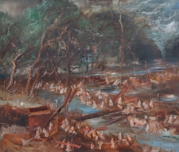 Galingi žmonės. Parko darbai, 2020, drobė, aliejus, 60x70 cm