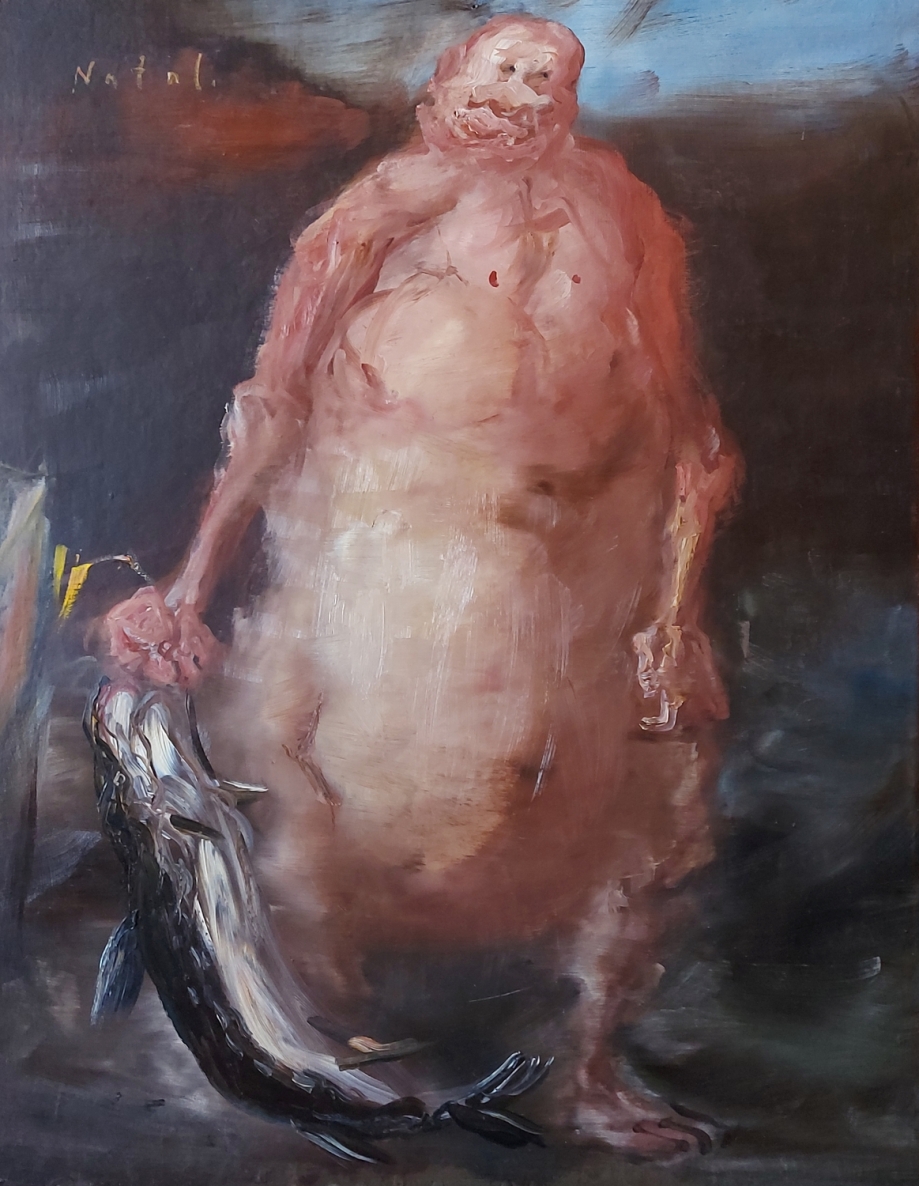 Galingi žmonės. Žūklė, 2002, kartonas, aliejus, 50x39 cm 