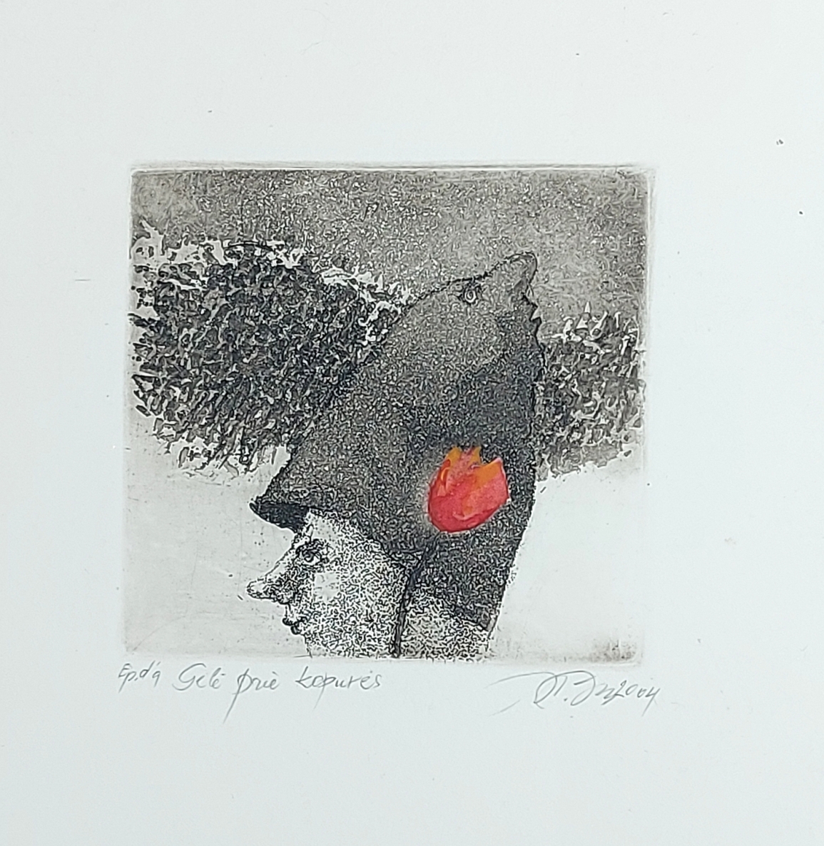 Flower by the Hat, 2004, etching, 9x9 cm, Ep. d. a.