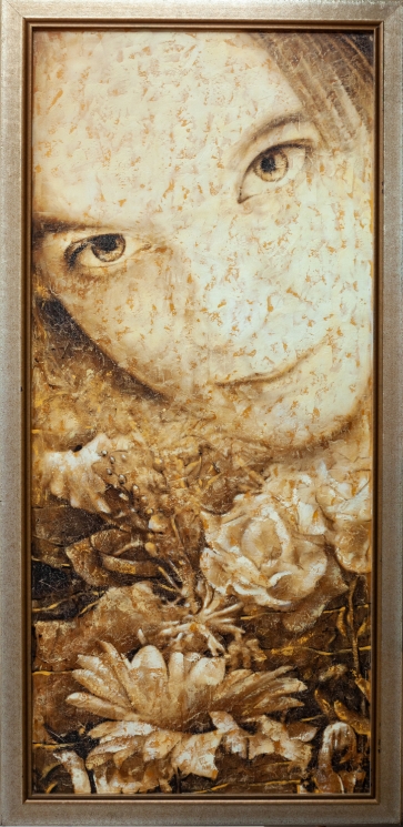 Gėlių rytas, 2009,  drb., al., 180x80 cm, rėmas 195x95 cm