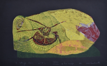 Geltonoji žuvis, 1993, lino raižinys, 33x53 cm