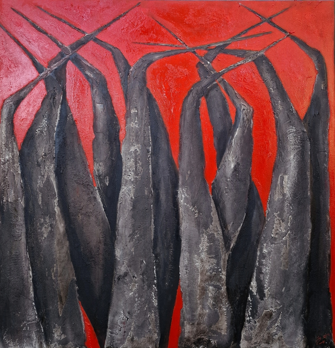 Gervės IX , aliejus, akrilas, dobė, 100x100 cm 