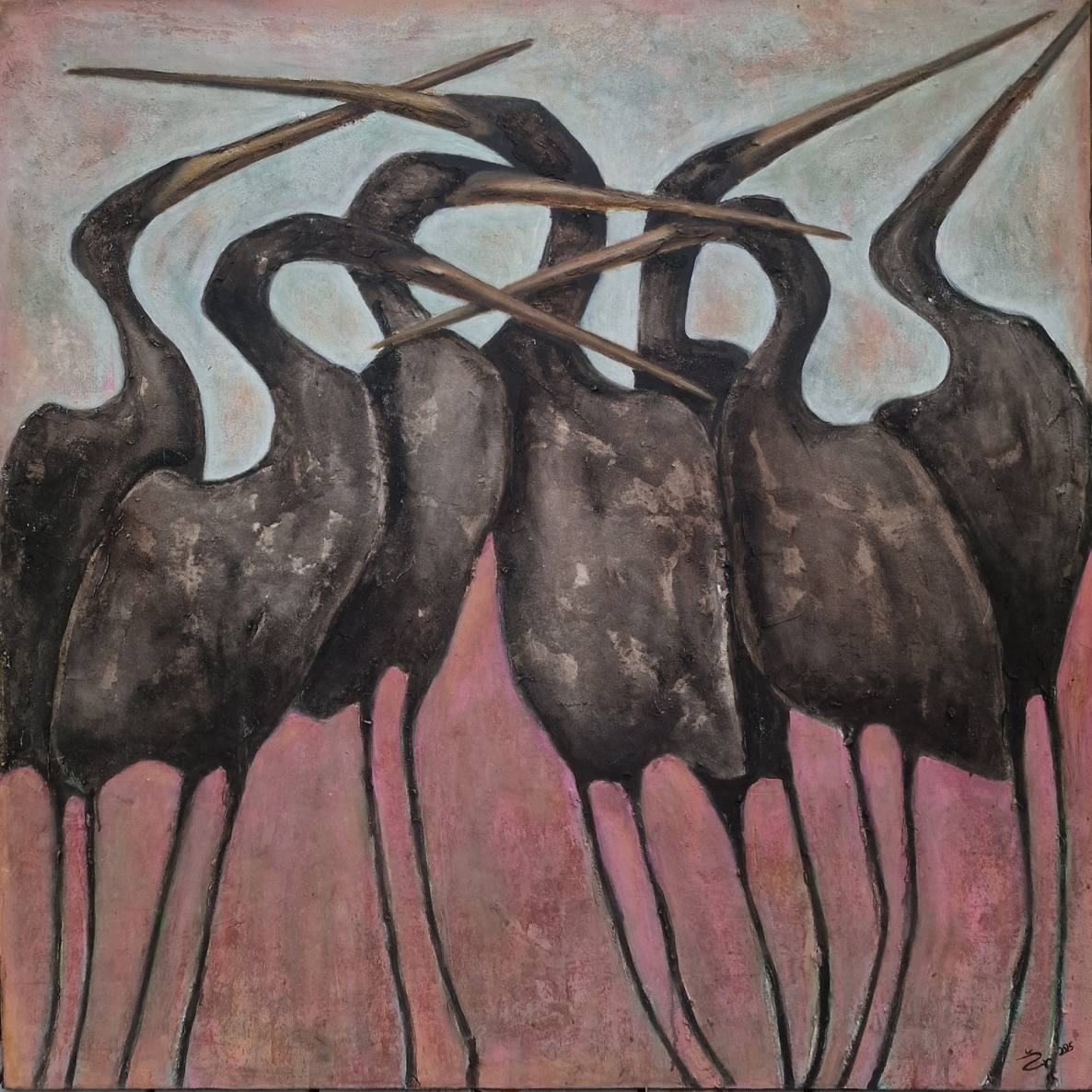 Gervės XII, 2025, drobė, akrilas, 100x100 cm