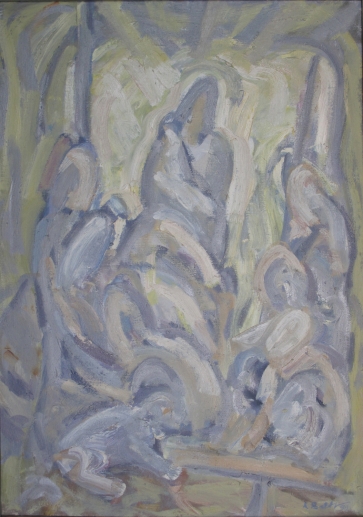 Gimusiojo pasveikinimas II, 1990, drobė, aliejus, 92x65cm