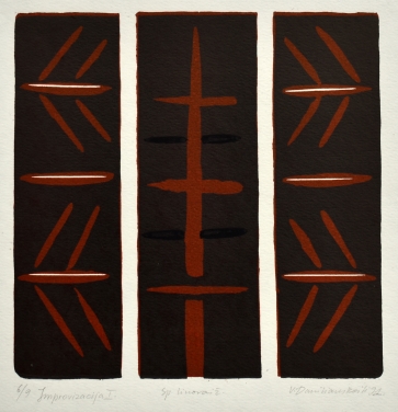 Improvizacija I, 1991, lino raižinys, 21x21 cm