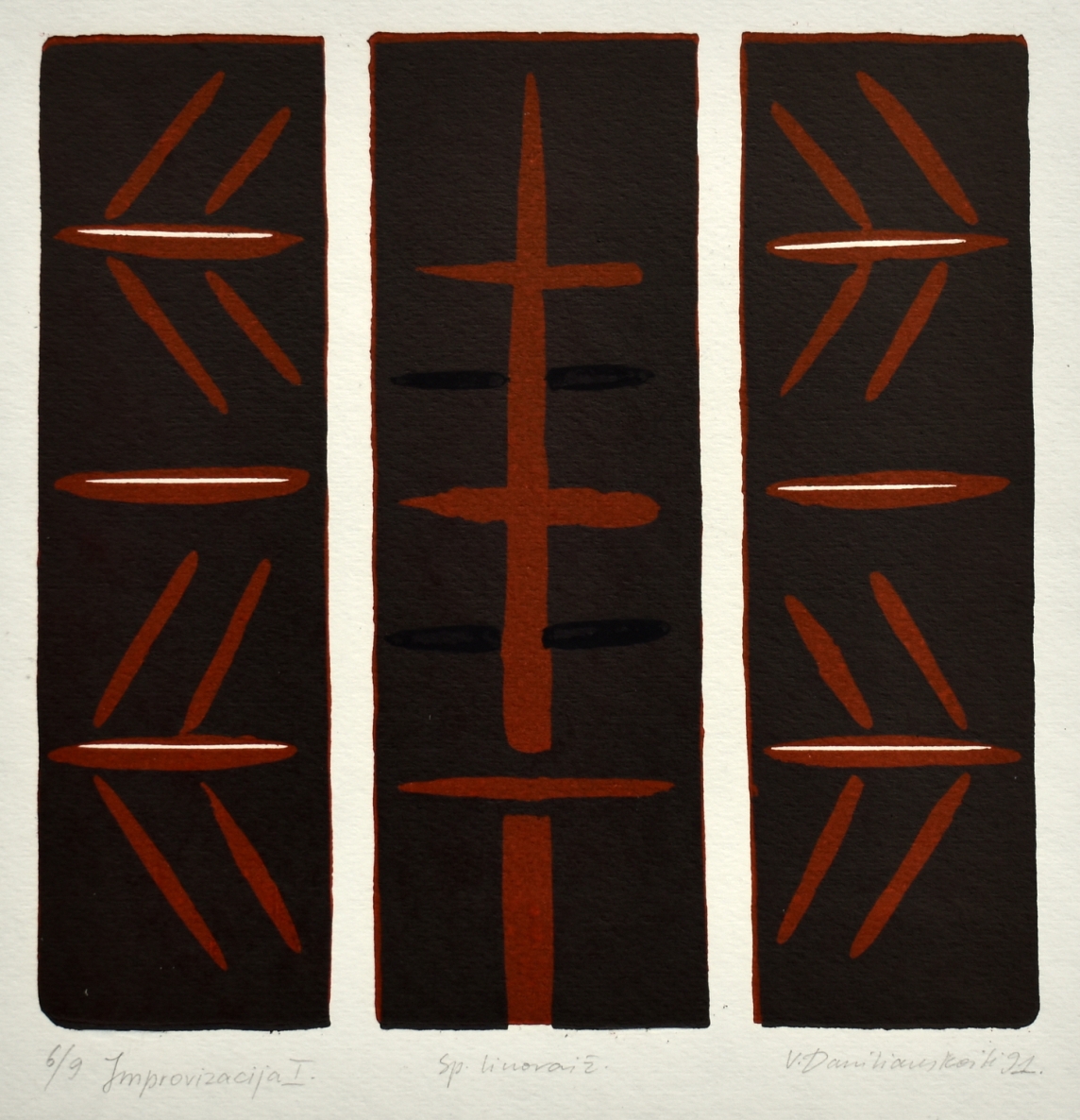 Improvisation I, 1991, linocut, 21x21 cm