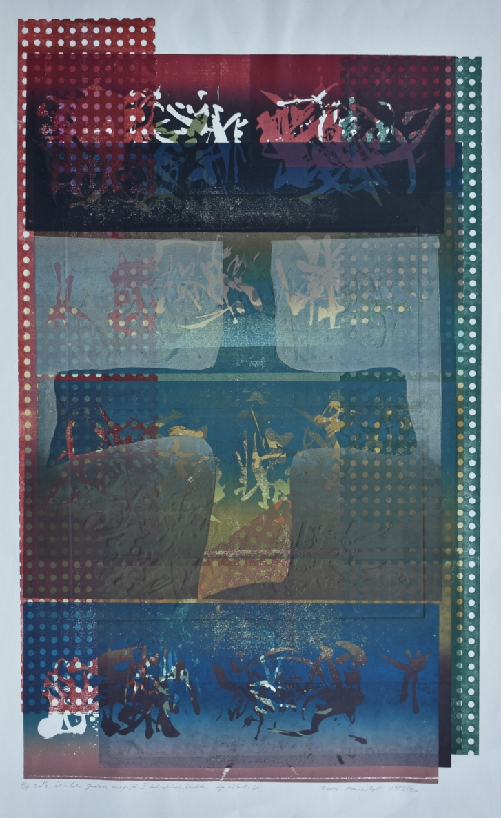 Iš ciklo Judesio magija I, Sakralinis ženklas, iškilioji spauda, 1983-90,   77x47cm