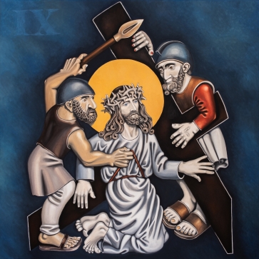 IX. Viešpats Jėzus parpuola trečiąjį kartą, 2021-2022, drobė, aliejus, 100x100cm