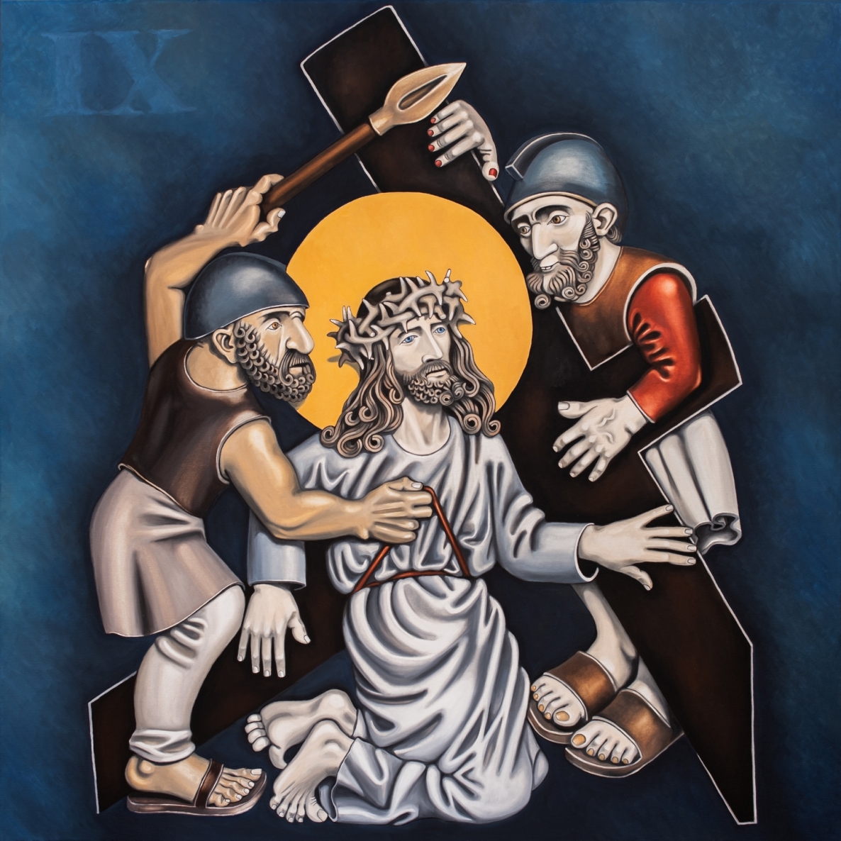 IX. Viešpats Jėzus parpuola trečiąjį kartą, 2021-2022, drobė, aliejus, 100x100cm