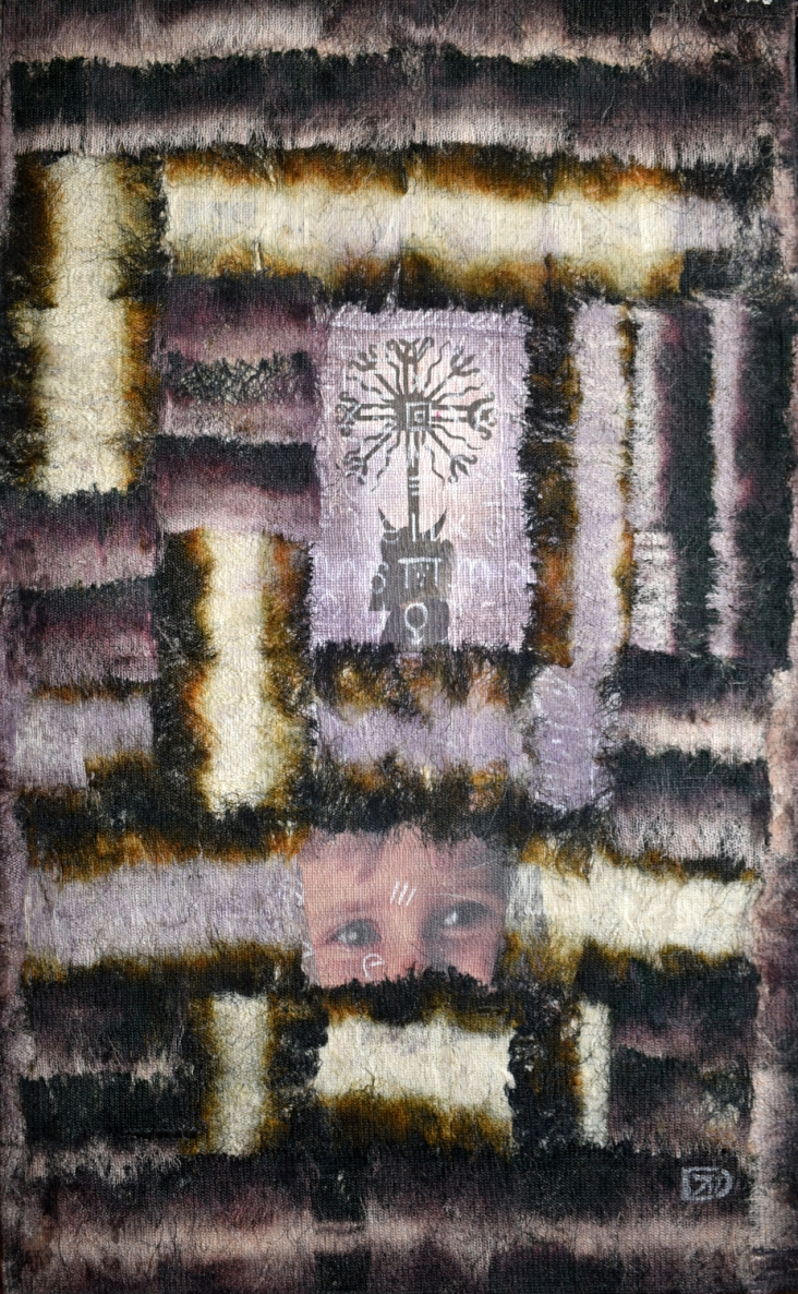 Jaunos akys, 1997, neaustinė autorinė technika, vilna, kapronas, 112x69cm