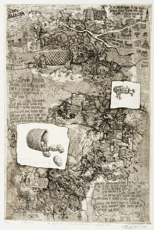 Kelionė iš Kauno į Urbino 1, 2004, ofortas, 50x32 cm