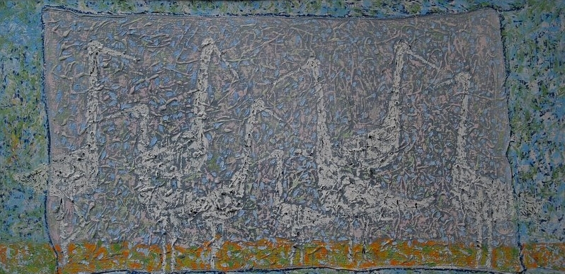 Juodkrantės gervės, 2001-2011, aliejus, mišri technika, kartonas, 63x125 cm