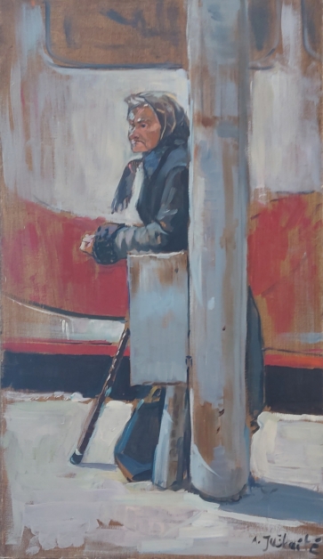 Kalvarijų turgaus stotelės elgeta, 2013, drobė, aliejus, 55x32 cm